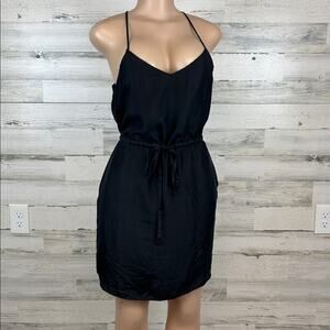 Madewell Silk Daybreak Drawstring Sheath Dress Women’s Size 2 Black Pockets